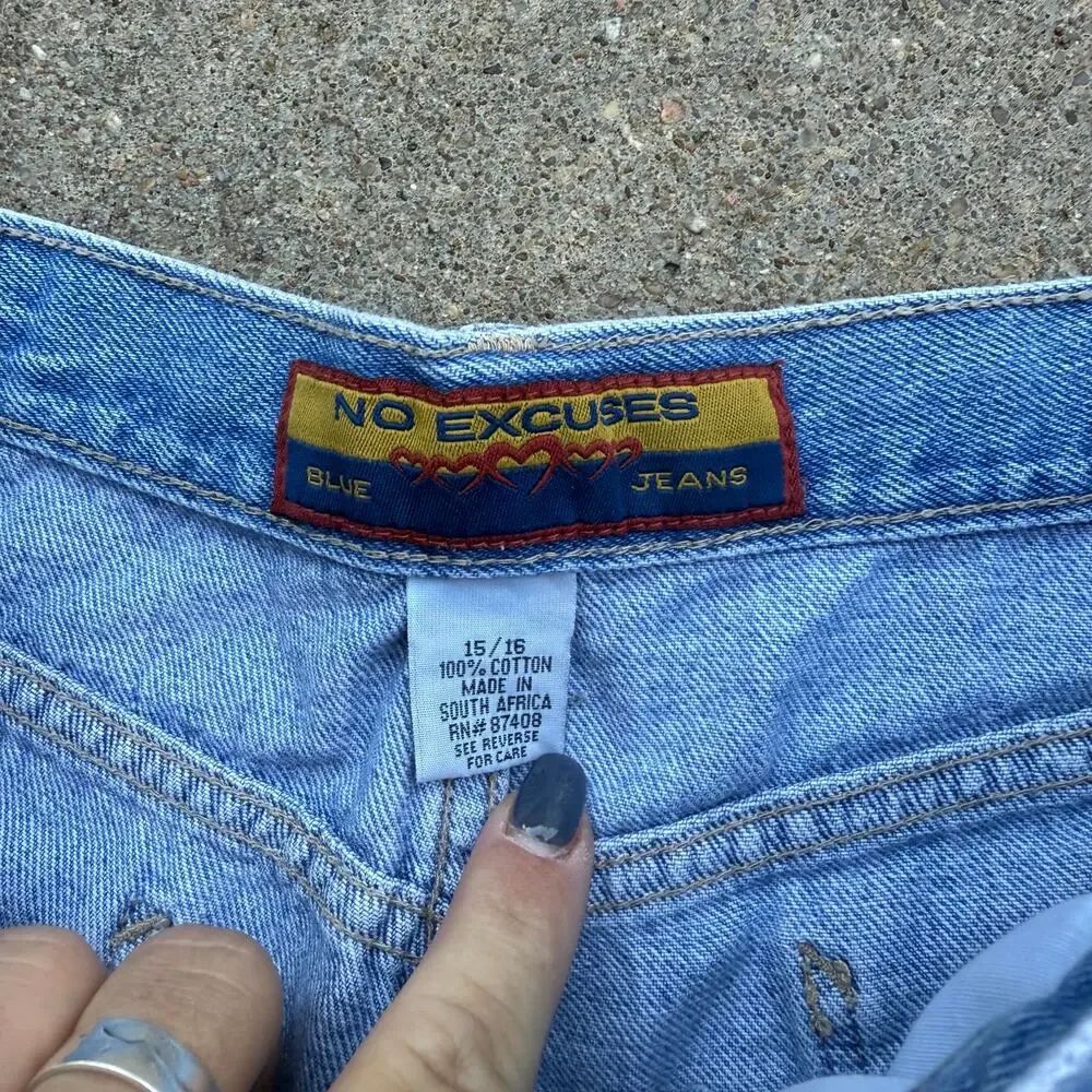 Vintage 90s No Excuses Overalls Side Button Carpenter Jean Shorts Size 15/16